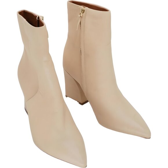 Franco Sarto Vesi Pointed Toe Ankle Boots Beige Block Heel US 7.5 - Picture 1 of 6